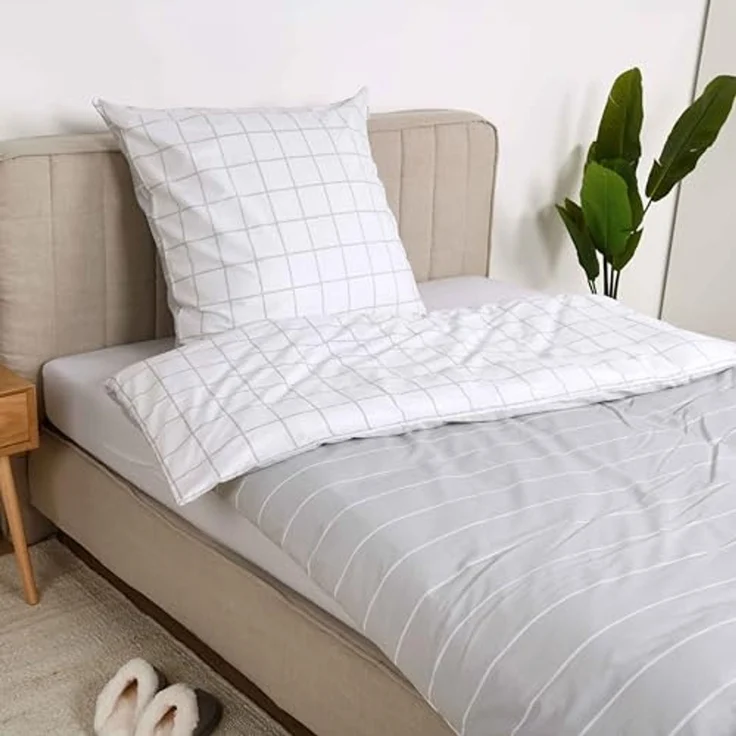TOM TAILOR HOME Bettwäsche CHECK AND STRIPES in Gr. 135x200cm oder 155x220cm, Renforcé, 2 teilig, new bedroom, gewebtes Label – Bild 3