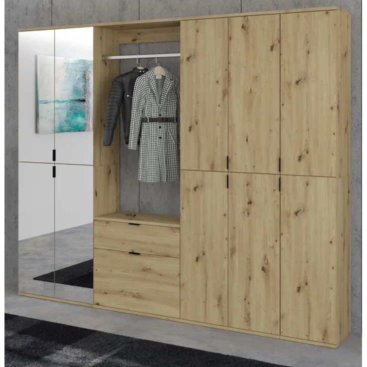 Garderobe mit Spiegel Line-Up in Eiche 213 x 193 cm