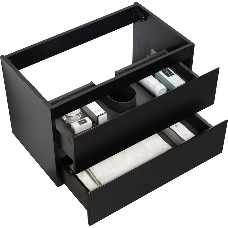 Badplaats Waschbeckenunterschrank Angela 80 x 48 cm Schwarz Matt - Hängender Badezimmerschrank mit 2 Schubladen, Vormontiert und mit Soft-Close – Bild 2