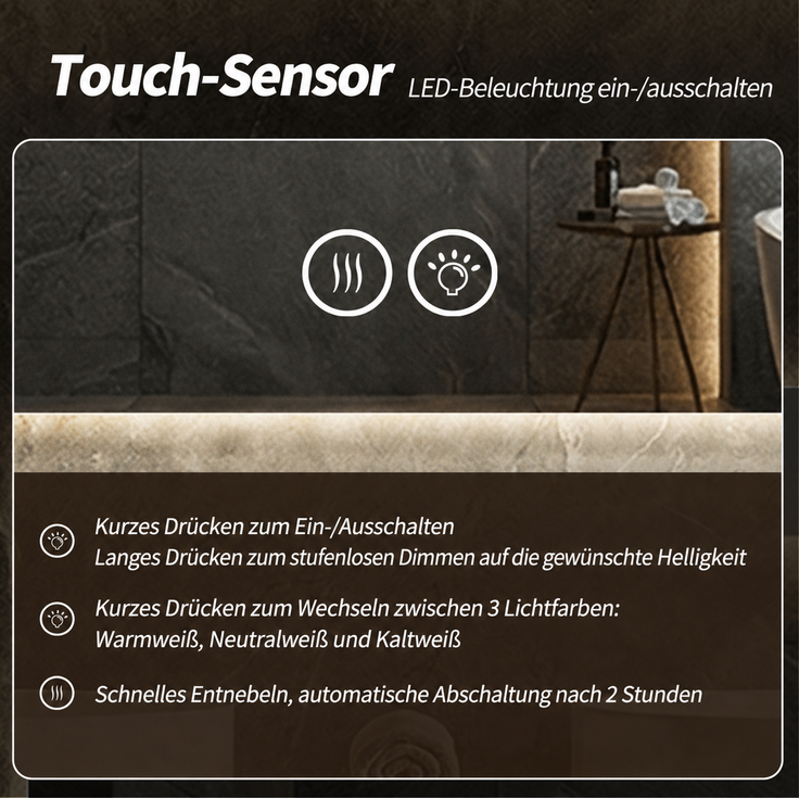 Badezimmerspiegel 50x70 cm mit LED-Hintergrundbeleuchtung, Aluminiumrahmen und Anti-Beschlag-Funktion – Bild 5