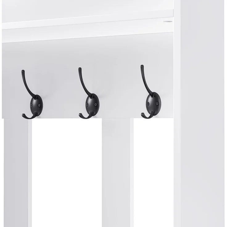 Garderobenset 100x35x180 cm, weiß, mit Sitzbank, 4 Haken, Schrank, Lochwand und 2 Schubladen – Bild 10