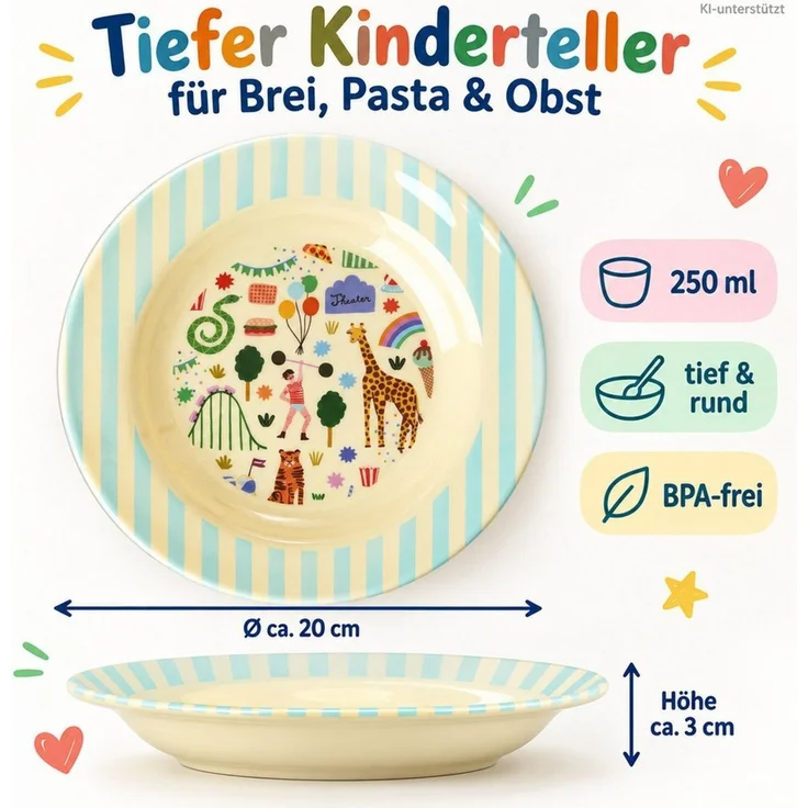 rice Teller Kinderteller 20cm Creme Mint Melamin tiefer Teller für Kinder – Bild 3