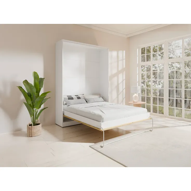 Vente-unique - BEGANIO Bett Holz, Platte BeigeWeiß - B 40 cm239,2 cm x H 225 cm x L 179 cm