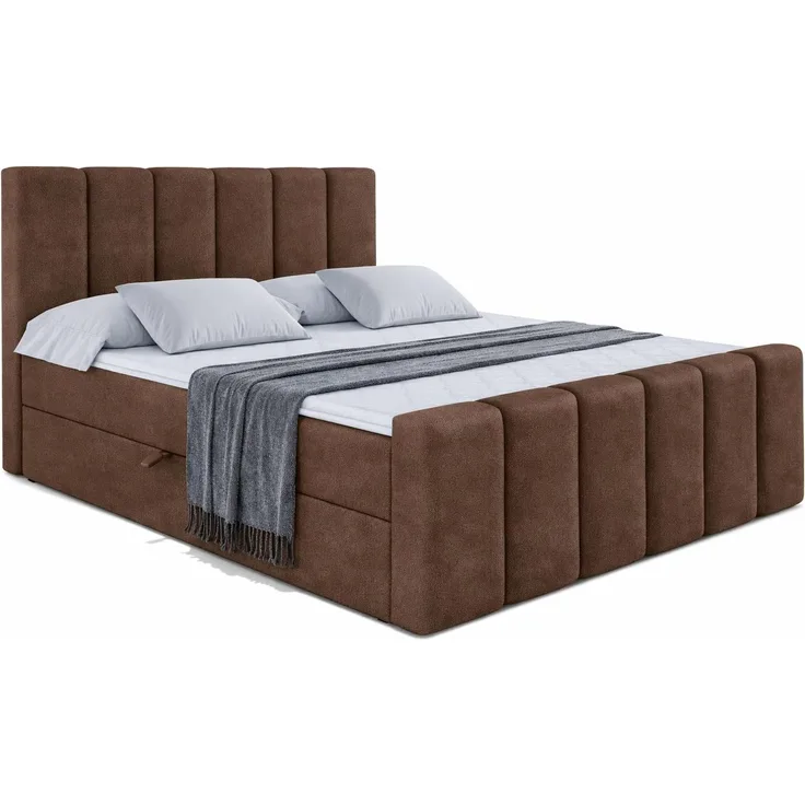 KRISAN MÖBEL Polsterbett JULIETT 120 x 200 cm mit Stauraum, Bettkasten, gepolstertem Kopf- und Fußteil, modernes Doppelbett, in Braun inkl Topper Bronze