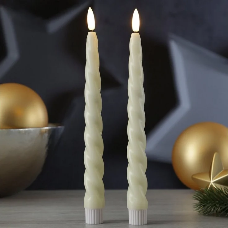 MARELIDA LED-Kerze LED Stabkerzen Twist Tafelkerzen gedreht Echtwachs H: 25cm creme 2St, LED Classic, warmweiß (2100K bis 3000K) – Bild 3