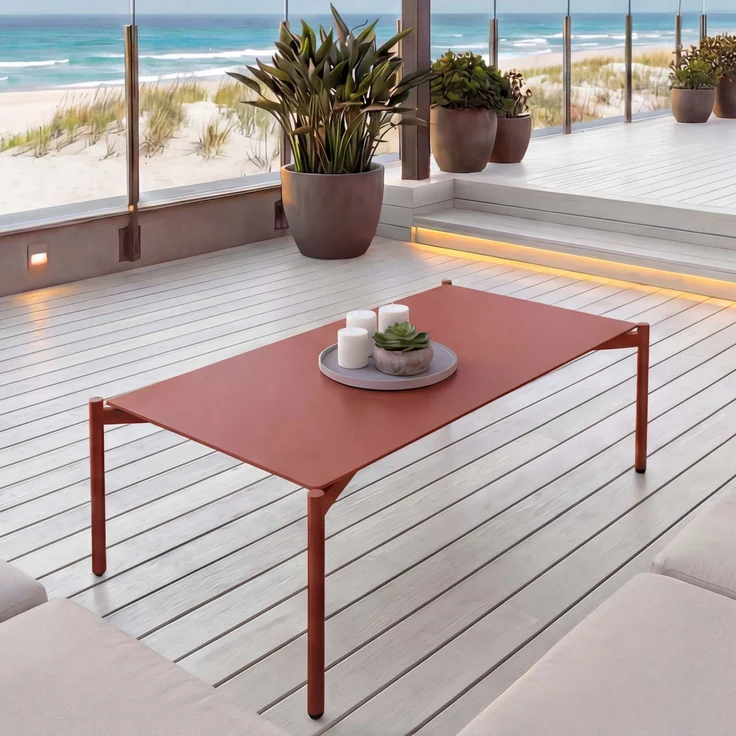 Aluminium-Gartentisch HWC-O11, Outdoor Loungetisch Kaffeetisch Tisch Balkontisch, 105x65cm ~ terrakotta – Bild 1