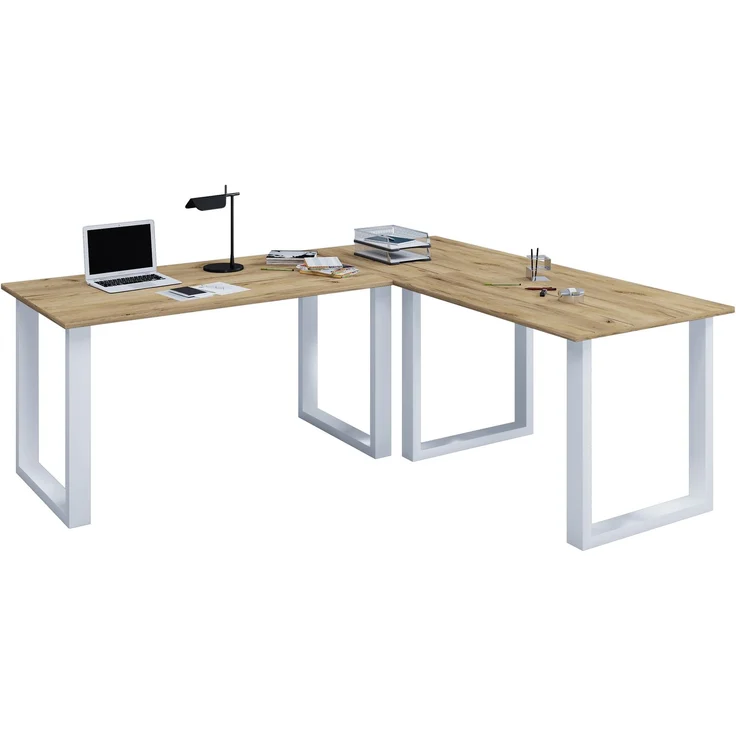 VCM Schreibtisch Lona 919709 Silber / Honig-Eiche H. 76 x B. 190 x T. 190 cm – Bild 1