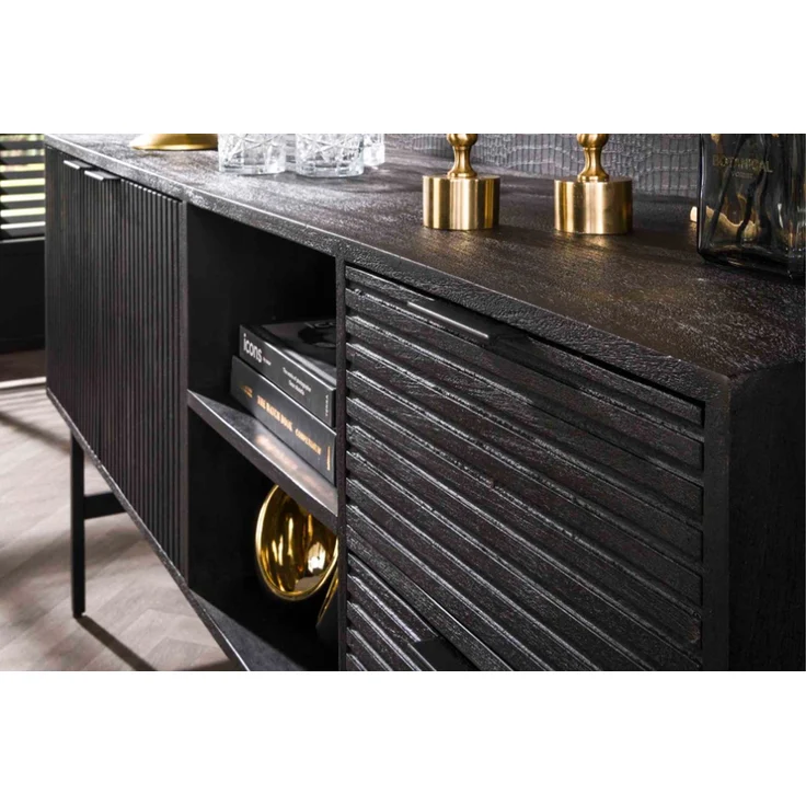 KAWOLA Sideboard LORCA Mango massiv schwarz 2 Türen 2 Schubladen 81 x 40 x 170 cm – Bild 4