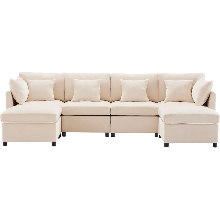 Big-Sofa mit Rückenkissen, Zierkissen und loser Kissen, 6-Sitzer Sofa, L-Form, U‑Form, Chenille Bezug – Bild 6