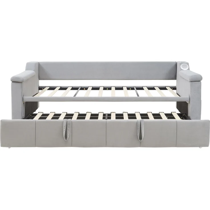 Ausziehbett 90/180×190 cm aus Samt mit Bluetooth-Sound und USB – multifunktionales Schlafsofa mit Stauraum – Bild 8