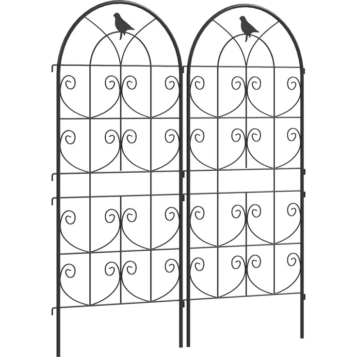 Rankgitter Metall 2er Set zum Stecken rostfrei Rankhilfe mit Vogeldesign für Kletterpflanzen 50x120 cm Spalier für Zimmerpflanzen Pflanzenspalier für Tomaten Blumen Kletterpflanzen Schwarz--Schwarz--50x1.3x120cm--YOUDENOVA