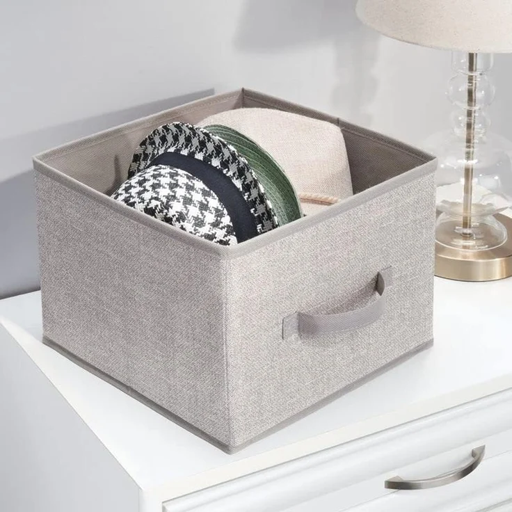 Aufbewahrungsbox mDesign Stoffbox mit Griff Kunstfaser 2er Set hellgrau/leinen – Bild 3