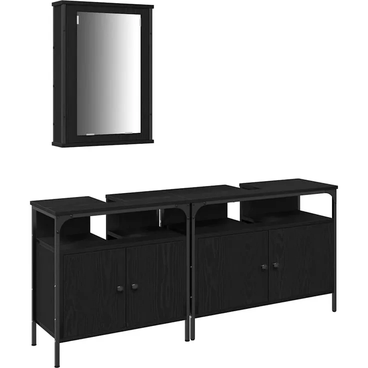 vidaXL Badezimmer Waschbeckenmöbel mit Tür 3 pcs Schwarz Holzwerkstoff 3334393