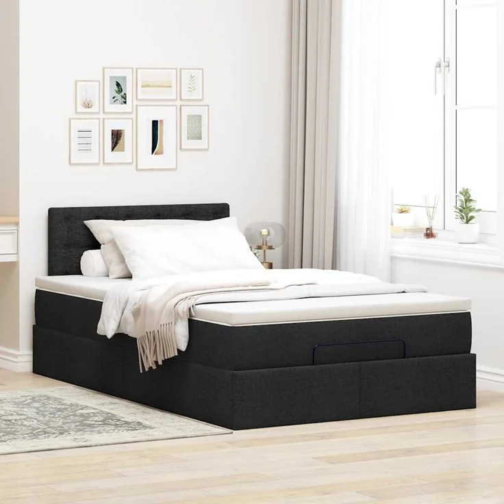 vidaXL Ottoman-Bett mit Matratze Schwarz 120x200 cm Stoff 3311617 – Bild 3