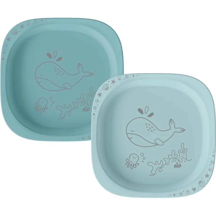 nip 2er Set Kinderteller ab 4 Monaten bruchfest stapelbar, blau | ergonomische leichte Babyteller zum Essenlernen spülmaschinengeeignet mikrowellengeeignet Kindergeschirr für Camping & Alltag
