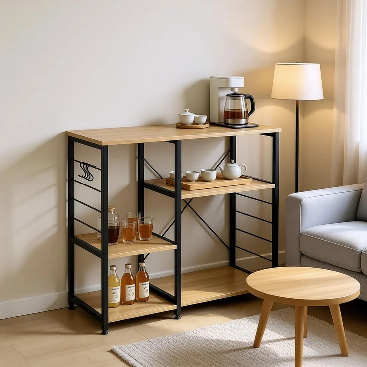 Flur Aufbewahrungsregal,Küche Aufbewahrungsregale Einheit,Mikrowelle Regal,Freistehendes Aufbewahrungsregal--Helles Eichenholz--90x40x83.5cm--YOUDENOVA – Bild 6