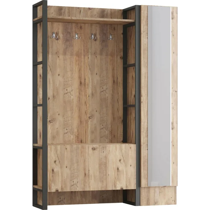 Dmora Eingangsmöbel Damasco, Moderner Eingang, Wandgarderobe, Multifunktions-Aufbewahrungskonsole, 126x34 h180 cm, Eiche