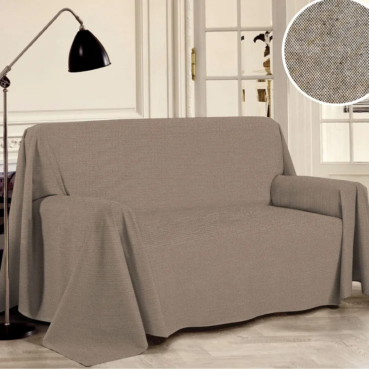 PENSIERI DELICATI Sofabezug 220x290 cm Made in Italy, Garn gefärbtes Abdeckung aus 100% Reiner recycelter Baumwolle, Einfarbig Tabak, Ideal als Möbel Tuch, Sofa Überzug, Picknickdecke