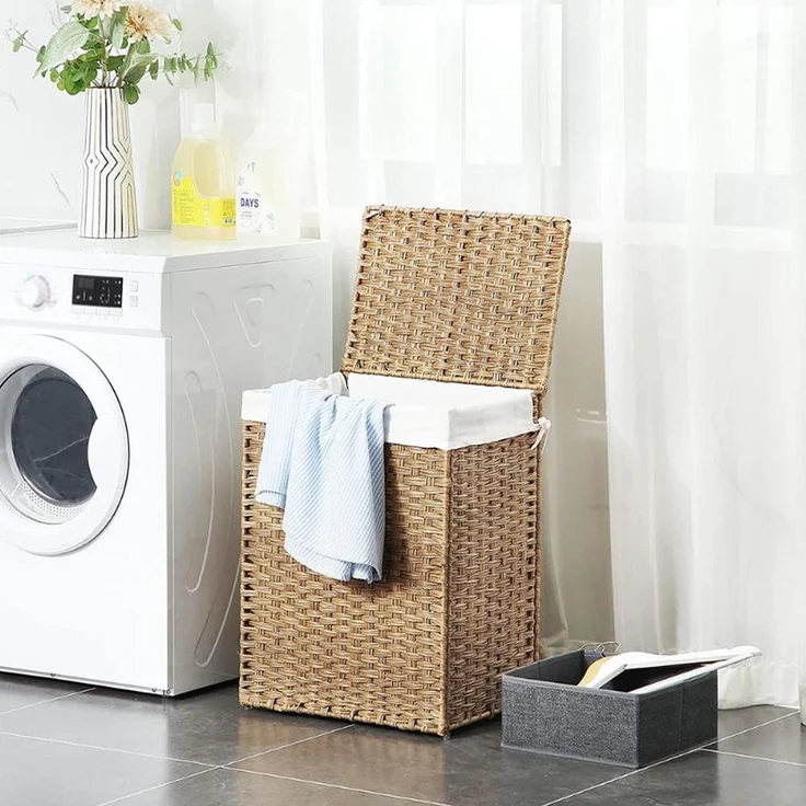 Calicosy Wäschekorb mit 2 Griffen und abnehmbarer Tasche - Seegrasimitat - Beige – Bild 4
