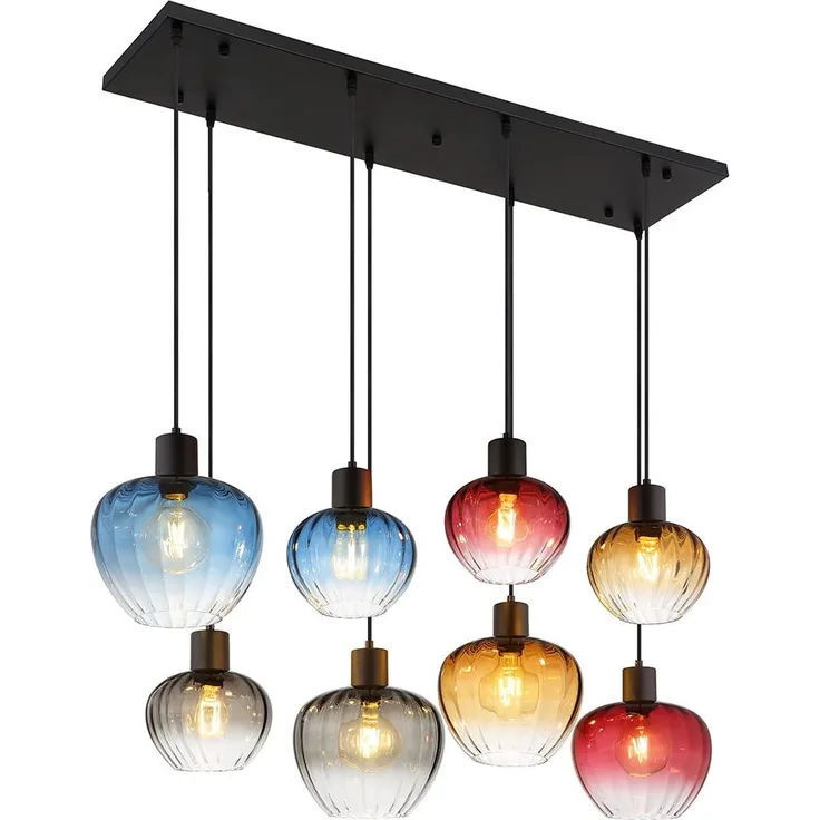 Hängeleuchte, schwarz, Glas mehrfarbig, H 120 cm