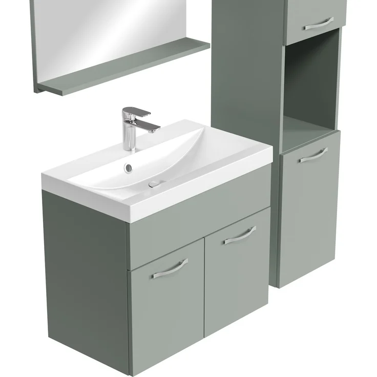 Badplaats Badmöbel Komplettset Montreal 60x35 cm Grunn Matt - Badezimmermöbel mit Waschbecken, Spiegel und Badezimmerschrank – Bild 4