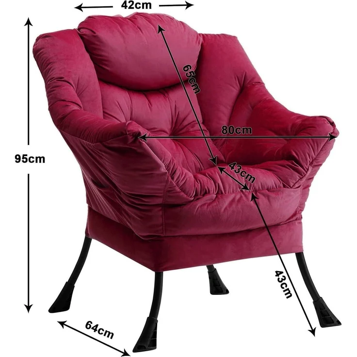 Sessel Ohrensessel Relaxsessel Lesesessel Samt Armlehnen Rot – Bild 3