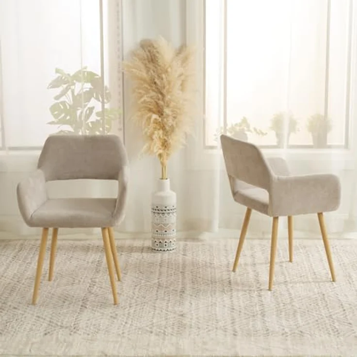 MEUBLE COSY Sessel 2er Set Relaxsessel Lehnstühle Polsterstuhl mit Metallbeine für Wohnzimmer Vanity, Stoff, Beige – Bild 4