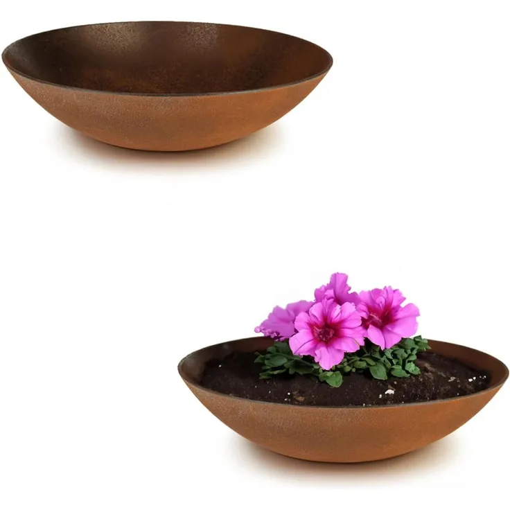 matches21 HOME & HOBBY Blumentopf Pflanzschalen für draussen Dekoschalen rund Rost-Optik 35 cm (2 St), Blumen-Schale als wetterfeste Friedhof-Schale Grab-Schmuck Grabschale