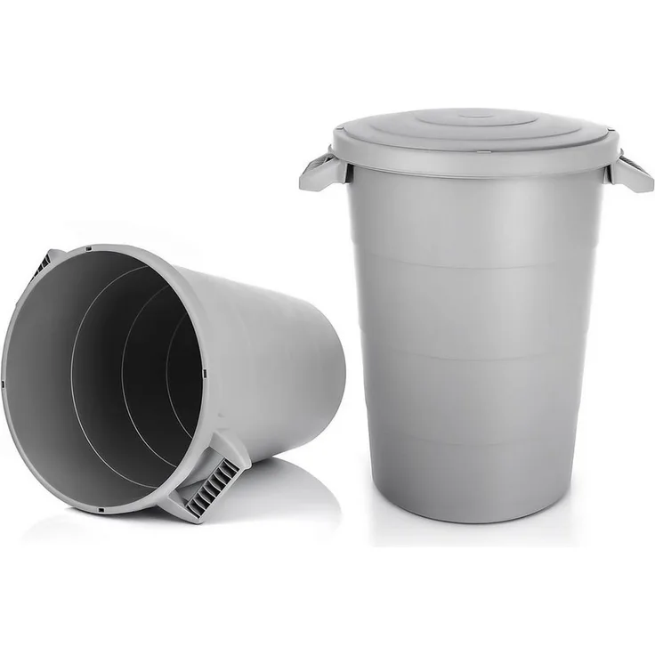 BigDean 2X wetterfeste Universaltonne mit Deckel und 2 stabilen Tragegriffen 80 Liter GRAU - Regentonne Mülleimer - Indoor und Outdoor geeignet - Made in Europe
