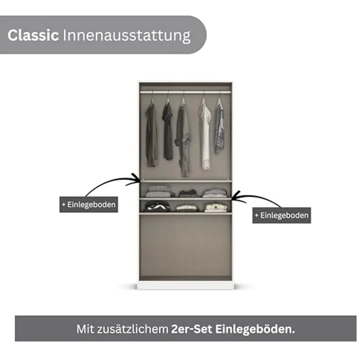 Rauch Möbel Costa, Kleiderschrank für Schlafzimmer, Kinderzimmer, Babyzimmer, Garderobe, 2-türig, Spiegel, 2 Schubladen, Push-to-Open, Zubehör Classic, Farbe Beige/Eiche Artisan, Holz, Breite 91 cm – Bild 6