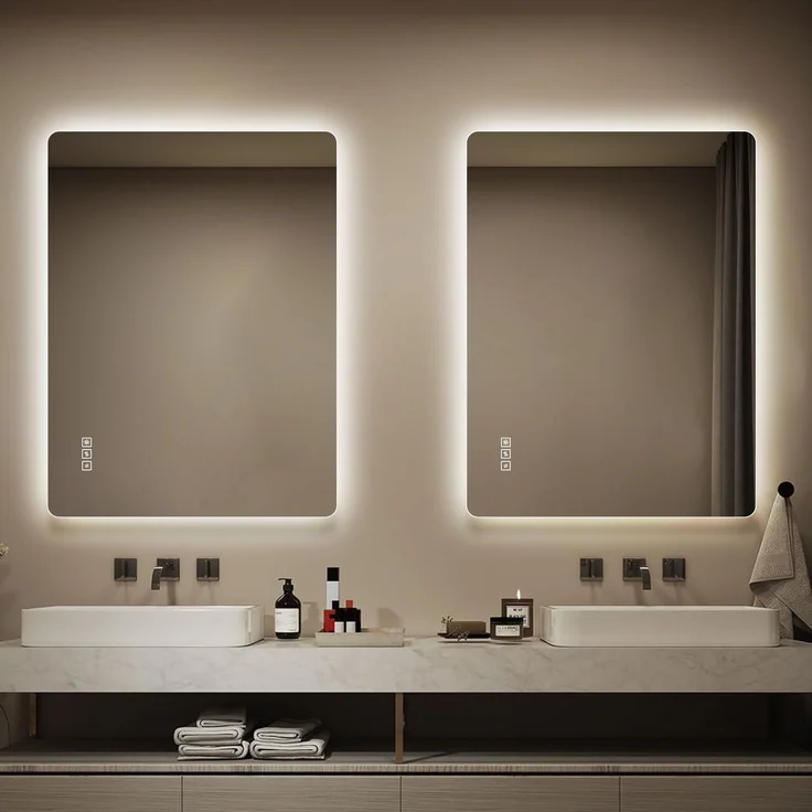 Badspiegel 2.5 x 60 x 80 cm, Silber, mit LED-Hintergrundlicht und Anti-Beschlag-Funktion – Bild 3