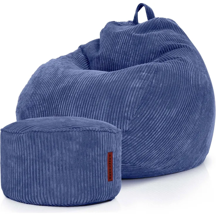 Green Bean® 2er Set Indoor XXL Sitzsack + Pouf mit EPS-Perlen Füllung - Dunkelblau