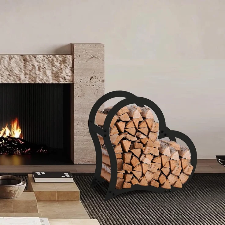DanDiBo Kaminholzregal Innen Metall Schwarz Stehend Herz 52 cm Kaminholzständer 96469 Kaminholzhalter Brennholzregal Feuerholzregal – Bild 8