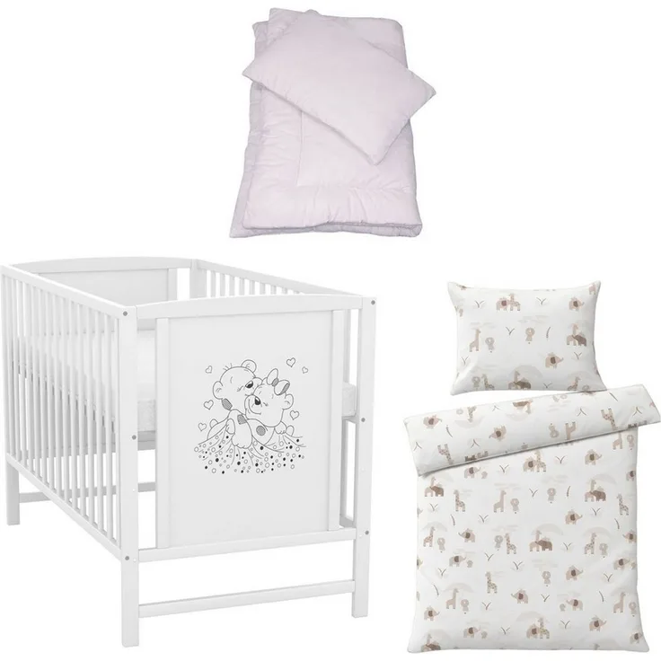 Baby-Delux Komplettbett Babybett Mia Komplettset, 7-tlg, Kinderbett 60x120 cm weiß, Bettset verschiedene Designs