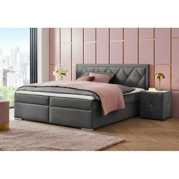 Leonique Boxbett Alfie, Bestseller, wahlweise mit Bettkasten, mit Straßsteinen im Kopfteil, H2, H3 und H4 wählbar