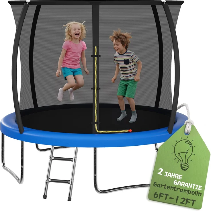Devoko Gartentrampolin mit Sicherheitsnetz, Leiter, Randabdeckung, Stahlrahmen, Blau, Ø 290 cm – Bild 3