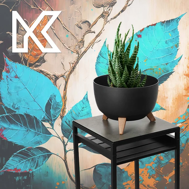 KADAX Blumentopf, Blumentopfabdeckung auf Beinen, Einsatz, Blumenständer, 33 cm, schwarze runde Schüssel – Bild 7