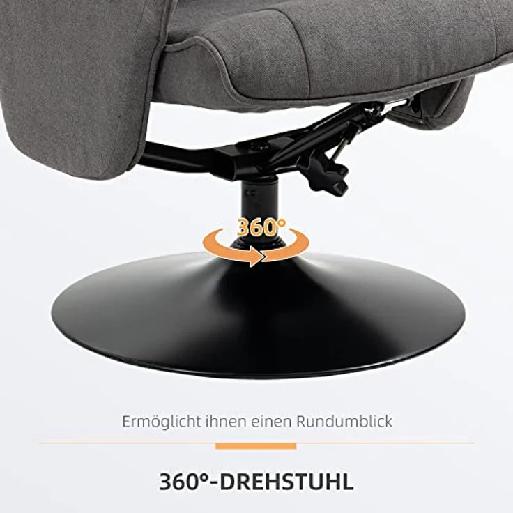 HOMCOM Relaxsessel Relaxstuhl mit Fußhocker, verstellbare Rückenlehne (Liegesessel, 2-St, Fernsehsessel), für Wohnzimmer, Schlafzimmer, Samt, Dunkelgrau – Bild 6