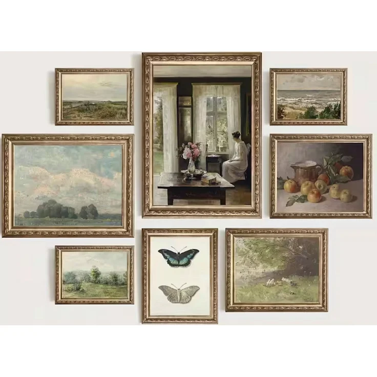JUSTGOODMOOD Poster Vintage Frühling Landschaft Blick in den Garten Äpfel und Schmetterlin, C (1 St) – Bild 1