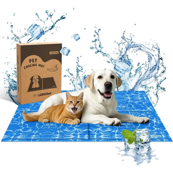 Nobleza - Kühlmatte Hunde Kühlkissen Kühl Hundedecke Kaltgelpad für Katzen Selbstkühlend Ungiftige Gelauflagen Welpe Katzenbett Kühlmatratze im Sommer, 120 * 80cm, Blau, XXL