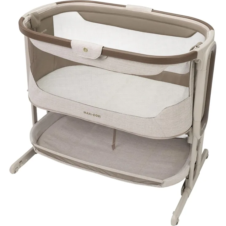 Maxi Cosi Iora Select Baby Stubenbett, 0–6 Monate (9 kg), Faltbares Beistellbett Schaukelnd/Schaukelbett, CloudCore-Matratze 3 cm, 5 Höhenstufen, 4 Leichtgängige Rollen, Easy Slide, Elegance Truffle
