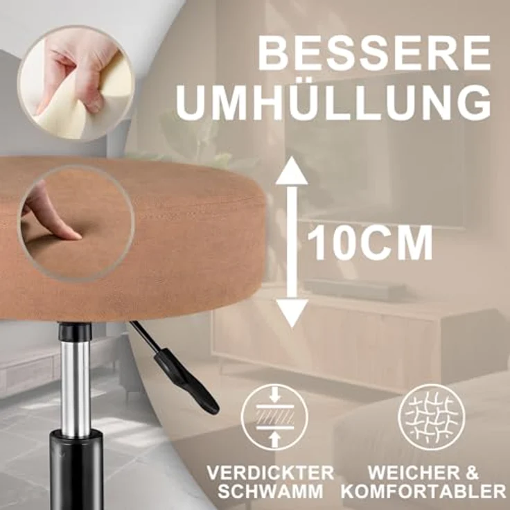 Zedelmaier Rollhocker höhenverstellbar, Bürohocker mit Gummirollen, 360° drehbar Hocker mit Rollen & 10 cm Polsterung, Sitzhocker Werkstatt, Drehhocker ergonomisch, Sitzhöhe 44–58 cm, Orange – Bild 7