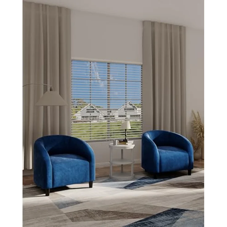 GarveeHome Sessel Wohnzimmer Loungesessel Relaxsessel, Lesesessel mit Leinenoptik, Polstersessel für Schlafzimmer，Akzentstuhl mit Samtstoff (Blau) – Bild 6