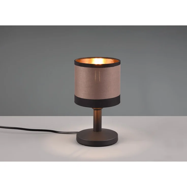 Tischleuchte DAVOS mit Stoffschirm in Taupe/Gold, Touchfunktion, Höhe 22,5cm – Bild 1