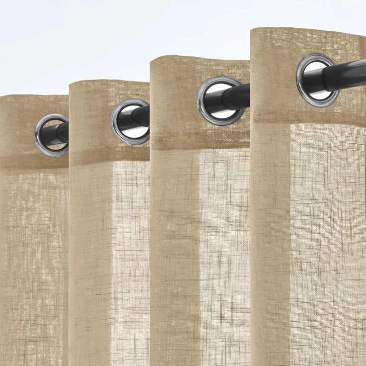 Woaboy Transluzider Vorhang für Wohnzimmer mit Ösen 2er Set 140x225cm Beige