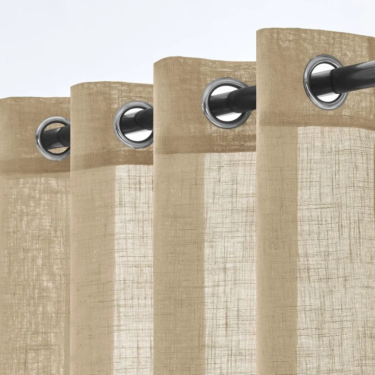 Woaboy Transluzider Vorhang für Wohnzimmer mit Ösen 2er Set 140x225cm Beige – Bild 1