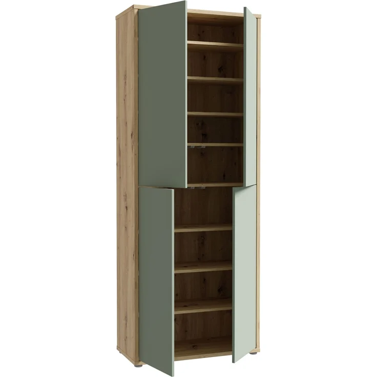 Forte ALICE SPRINGS Schuhschrank 70 80, moderner Flurschrank mit 4 Türen und 8 Einlegeböden, Holzwerkstoff, Salbei / Artisan Eiche Holzdekor, 74,5 cm breit x 191,9 cm hoch x 34,9 cm tief – Bild 5