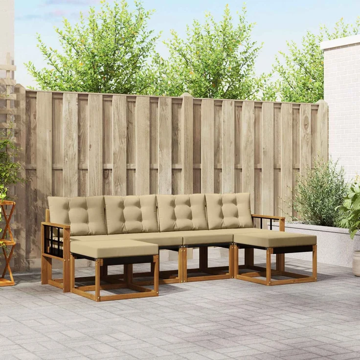 vidaXL Outdoor-Sofagarnitur 6 stk. 6-Sitzer Natur und Beige 3368936 – Bild 1