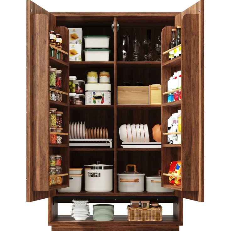 Küchenhochschrank 100 x 40 x 162,5 cm aus MDF und Metall, dunkelbraune Holzoptik, Push-to-Open – Bild 7