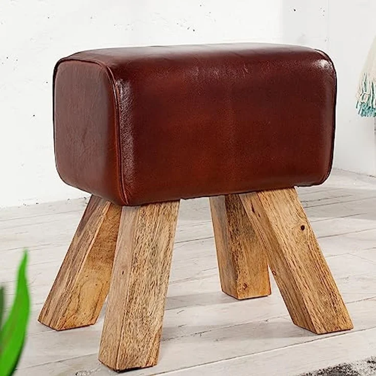 riess-ambiente Sitzhocker TURNBOCK 40cm coffee / natur, mit Echtleder-Bezug – Bild 1